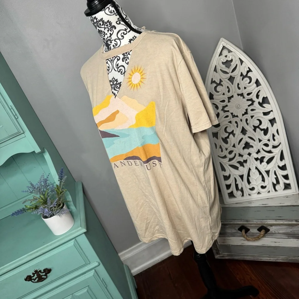 Maurices Oversized Keyhole Wanderlust Graphic Tee Size Large Boho Travel - Picture 6 of 12